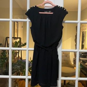 GUESS black dress, US size 6, sleeveless, button detail and belted waist